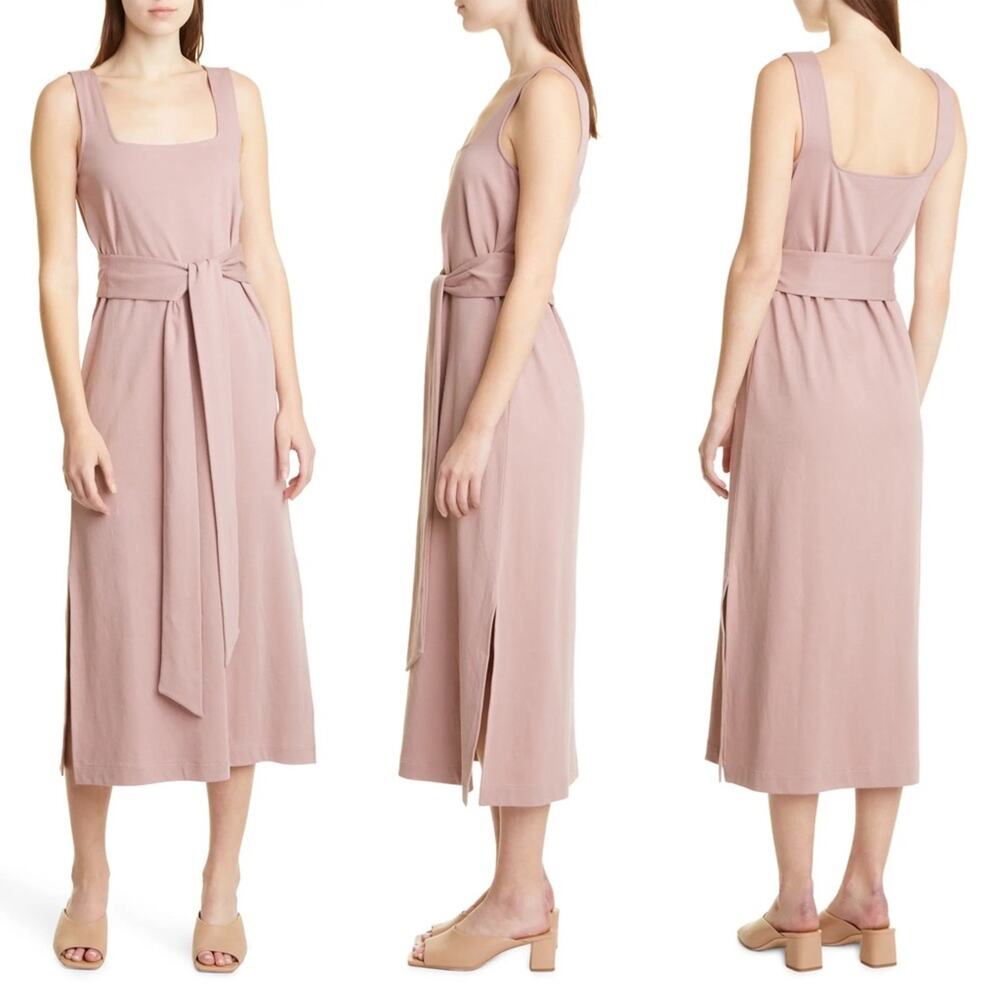 VINCE Belted Square Neck Midi Dress NWT Size Small Mauve
